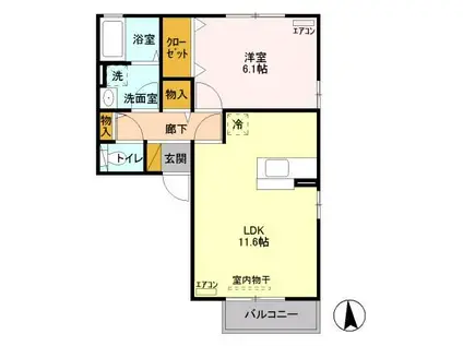 プラートA棟(1LDK/2階)の間取り写真