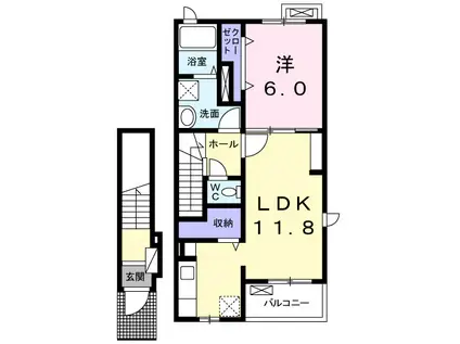 フェアリーテイルII(1LDK/2階)の間取り写真