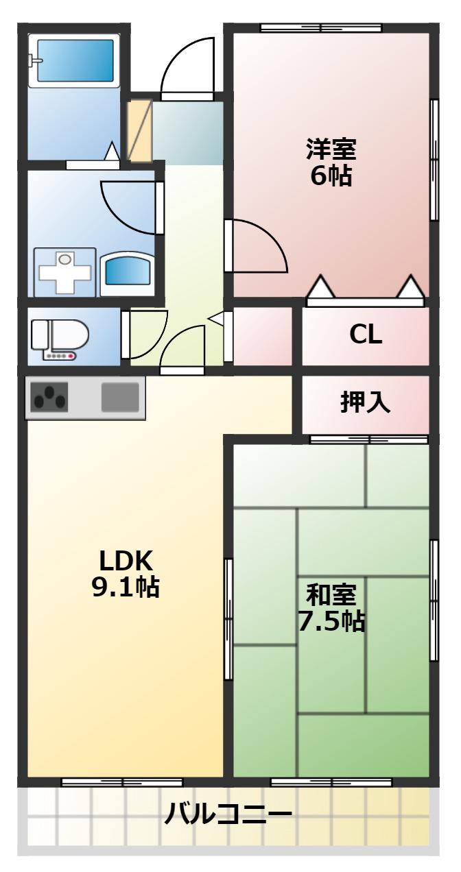 バードバレーウエスト(2LDK/2階)の間取り写真