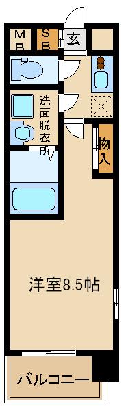アーバンフラッツ新大阪II(1K/8階)の間取り写真