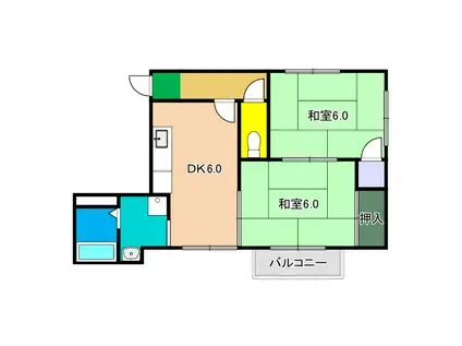 ブルーアイランド(2DK/1階)の間取り写真