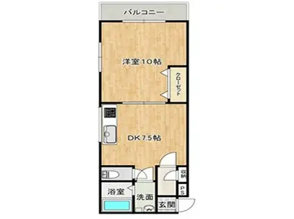 新栄プロパティー北野田II(1DK/1階)の間取り写真