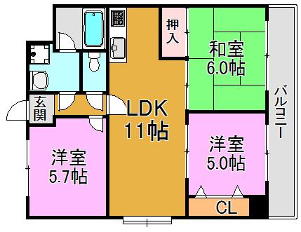 フェルザ長田(3LDK/9階)の間取り写真