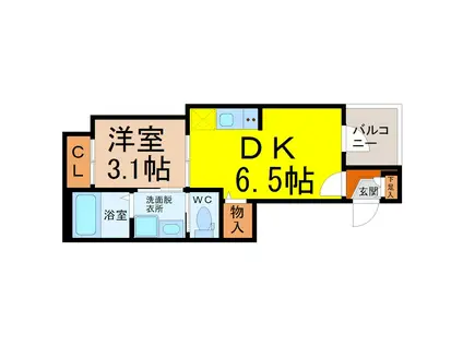 フェリシア荒子(1DK/3階)の間取り写真