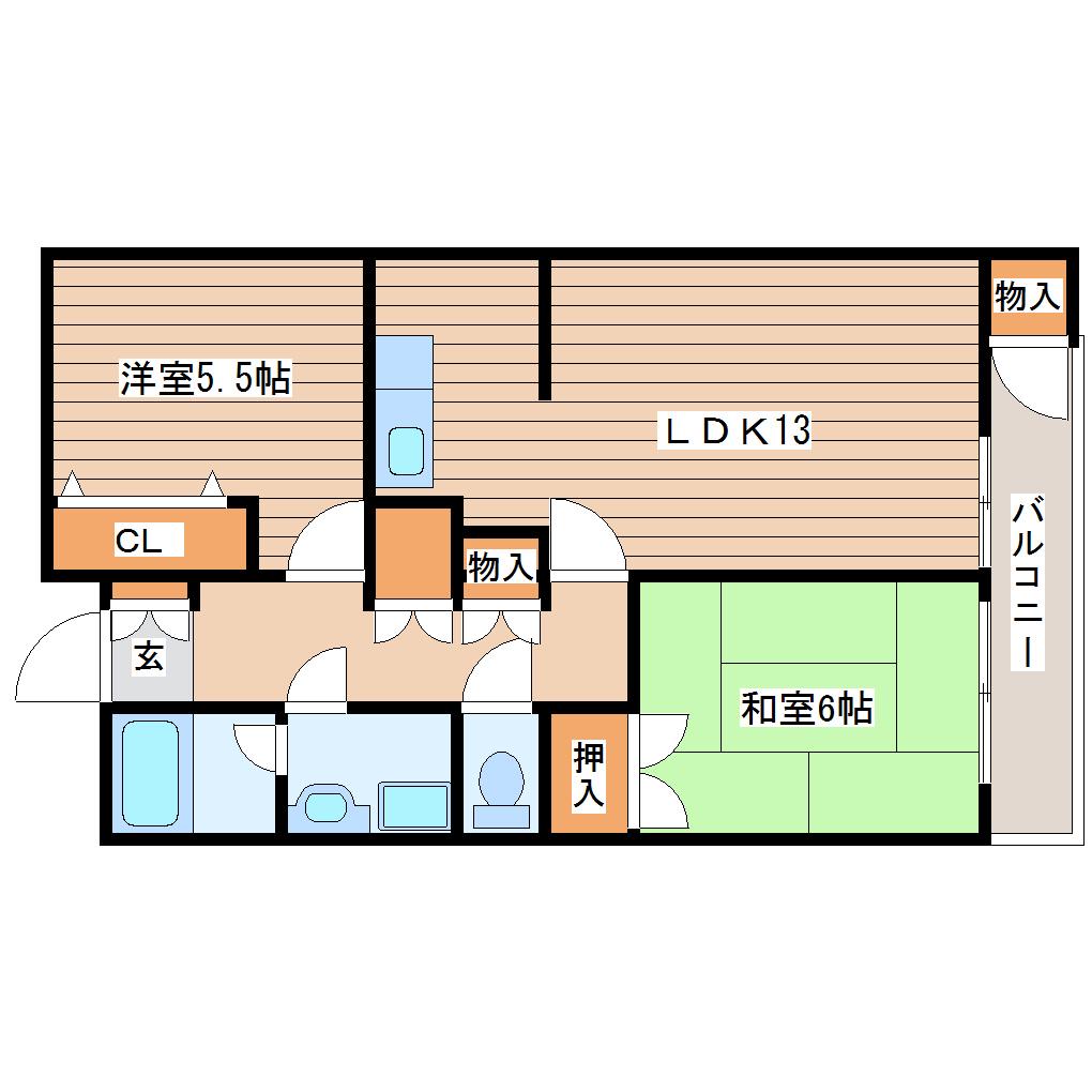リッツコート北仙台(2LDK/4階)の間取り写真