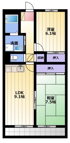 ベルコスモス(2LDK/3階)の間取り写真