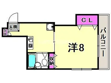 グリーンルーフ神若(1K/3階)の間取り写真