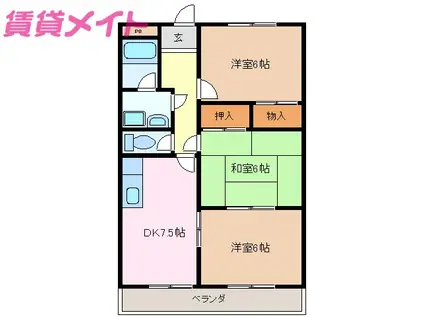 ロイヤルヒルズB棟(3DK/2階)の間取り写真