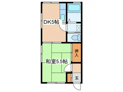 シャトー津田II B(1DK/1階)の間取り写真
