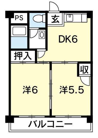 コーポ二丈(2DK/2階)の間取り写真