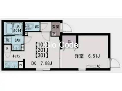 イクシオ竹の塚(1DK/3階)の間取り写真