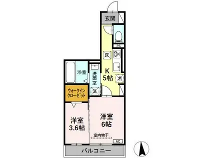 パーチェ黒野(2K/1階)の間取り写真