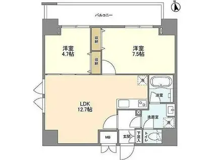 リバーレ上野稲荷町(2LDK/3階)の間取り写真