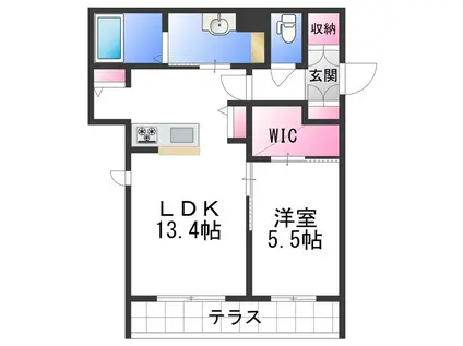 ベレオ昭和通(1LDK/1階)の間取り写真
