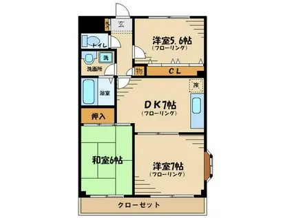 グランドール調布(3DK/1階)の間取り写真