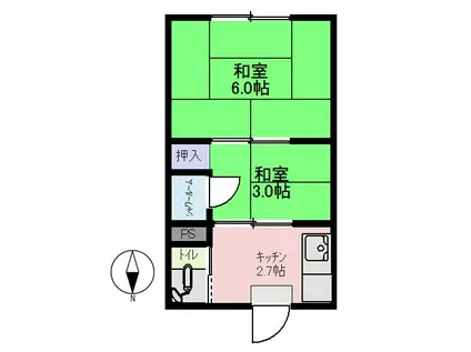 むつみハウス(2K/2階)の間取り写真