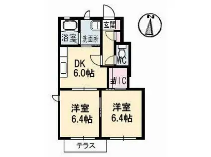 メゾンド フルール B棟(2DK/1階)の間取り写真