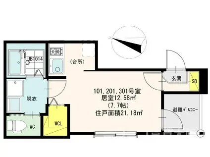 ハーモニーテラス桃谷(ワンルーム/1階)の間取り写真