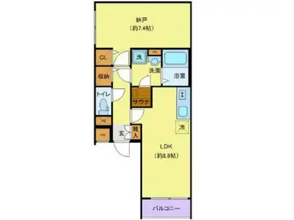 FURVAL八丁堀(1LDK/4階)の間取り写真