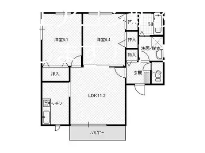 ROSAGE(2LDK/1階)の間取り写真