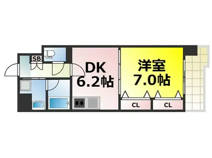 グランドゥール敷津(1DK/3階)の間取り写真