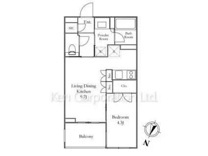 イニシアイオ西麻布(1LDK/10階)の間取り写真