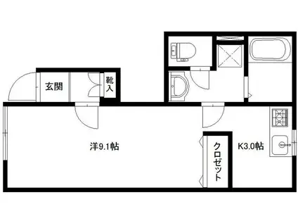 ノース HILL 幸(1K/1階)の間取り写真