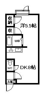 第5リバーハイツ藤(1DK/1階)の間取り写真