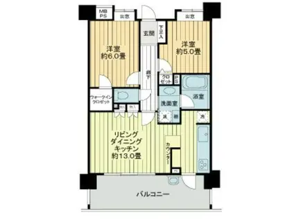 ライオンズマンション中野平和の森(2LDK/5階)の間取り写真