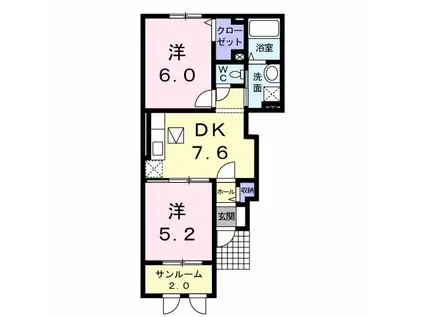 デ・ラフォーレI(2DK/1階)の間取り写真
