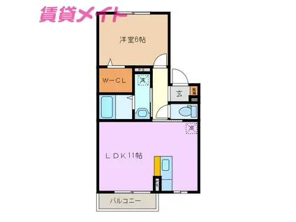 フラワードリーム若宮(1LDK/2階)の間取り写真