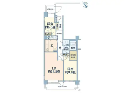 東急ドエルアルス大倉山(2LDK/7階)の間取り写真