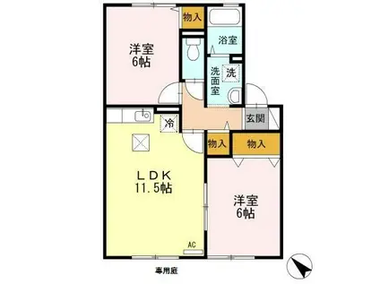 スカイコート大村(2LDK/1階)の間取り写真