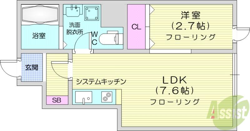 メリディアン白鳥(1LDK/1階)の間取り写真