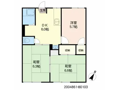 グリーンプラザ鶴見 B棟(3DK/1階)の間取り写真