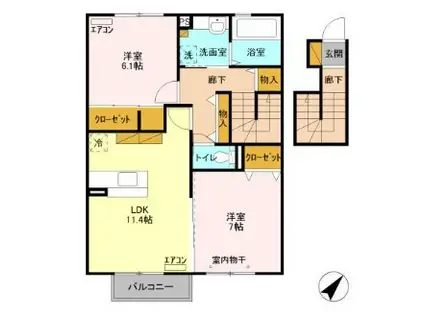 ラ・フルール ビー(2LDK/1階)の間取り写真