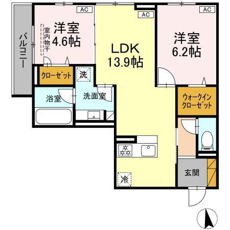 ラ・ペッシュ(2LDK/2階)の間取り写真