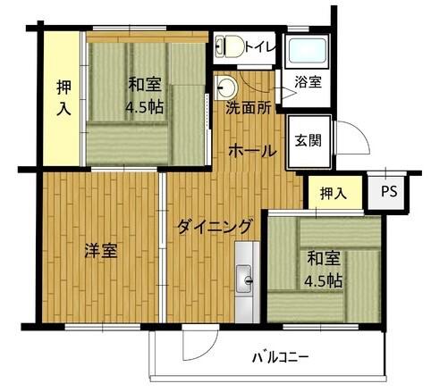 姫路青山 6号棟(3DK/1階)の間取り写真