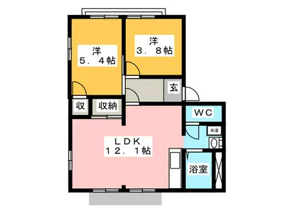 ハイツチェリーブラッサムA(2LDK/1階)の間取り写真