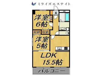 ロータス覚王山(2LDK/6階)の間取り写真