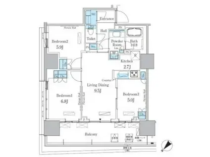 HARUMI FLAG PORT VILLAGE B棟(3LDK/11階)の間取り写真