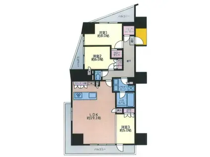 プレミスト白金(3LDK/18階)の間取り写真