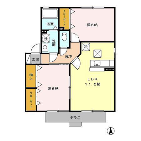 アヴァンセA棟(2LDK/1階)の間取り写真