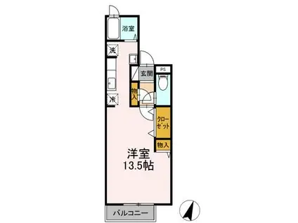 セジュールVIPIN(ワンルーム/1階)の間取り写真