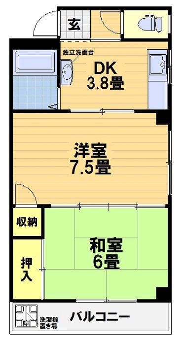 レジデンスパール(2DK/1階)の間取り写真