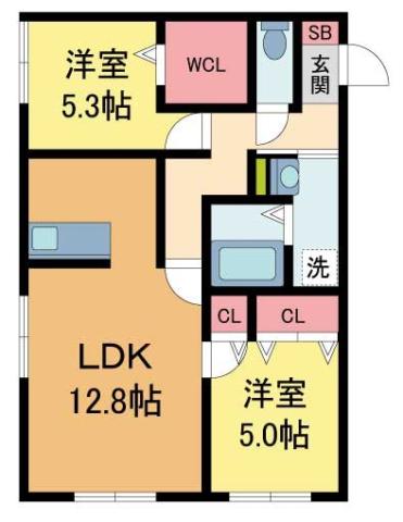 HEBEL MAISON LA PECHEII ヘーベルメゾンラペー(2LDK/1階)の間取り写真