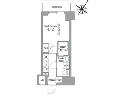 コンフォリア・リヴ横浜阪東橋(1K/10階)の間取り写真