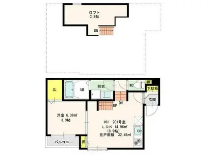 ショコラン吉塚(1LDK/1階)の間取り写真
