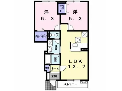 ヴィータ・リベラ国分寺D(2LDK/1階)の間取り写真