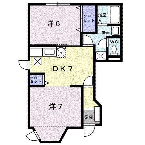 ブリッジ弐番館(2DK/1階)の間取り写真